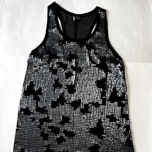 Sparkle & Fade Black Sheer Embellished Sequin Disco Tank Top